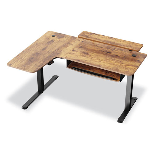 L-Shaped Standing Desk with Keyboard Tray, Left Desk, 61.25" x 43.25" x 34.38" to 52.88", Rustic Brown/Black