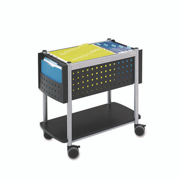 Scoot Open Top Mobile File Cart, Metal, 1 Shelf, 3 Bins, 28" x 14.75" x 26", Black/Silver