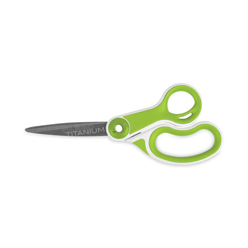 CarboTitanium Bonded Scissors, 8" Long, 3.25" Cut Length, Straight White/Green Handle