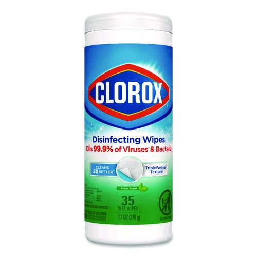 Disinfecting Wipes, Bleach Free Cleaning Wipes, 1-Ply, 7 x 8, Fresh Scent, White, 35/Canister