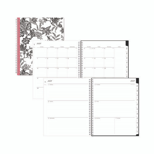 Analeis Create-Your-Own Cover Weekly/Monthly Planner, Floral, 11 x 8.5, White/Black/Coral, 12-Month (July to June): 2024-2025