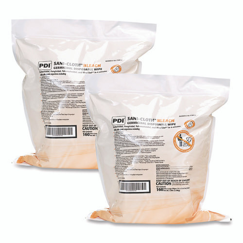 Sani-Cloth Bleach Germicidal Disposable Wipe Refill, 1-Ply, 7.5 x 15, Unscented, White, 160/Bag, 2 Bags/Carton
