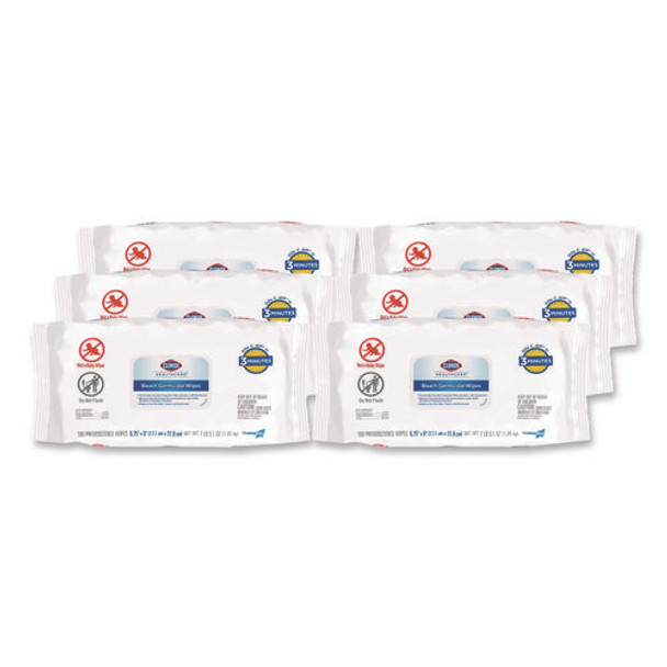 Bleach Germicidal Wipes, Disinfectant Wipes, 1-Ply, 6.75 x 9, Unscented, White, 100 Wipes/Flex-Pack, 6 Flex-Packs/Carton Bleach Germicidal Wipes, Disinfectant Wipes, 1-Ply, 6.75 x 9, Unscented, White, 100 Wipes/Flex-Pack, 6 Flex-Packs/Carton