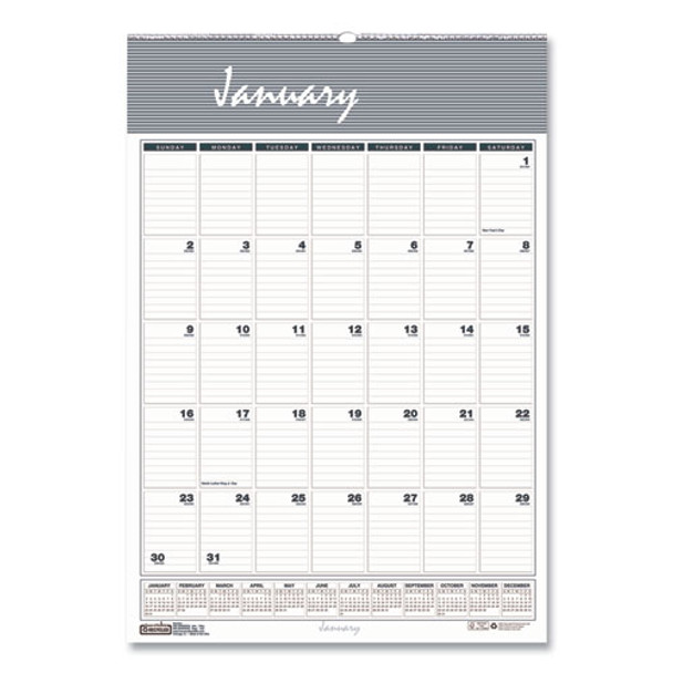 Bar Harbor Recycled Wirebound Monthly Wall Calendar, 8.5 x 11, White/Blue/Gray Sheets, 12-Month (Jan-Dec): 2025