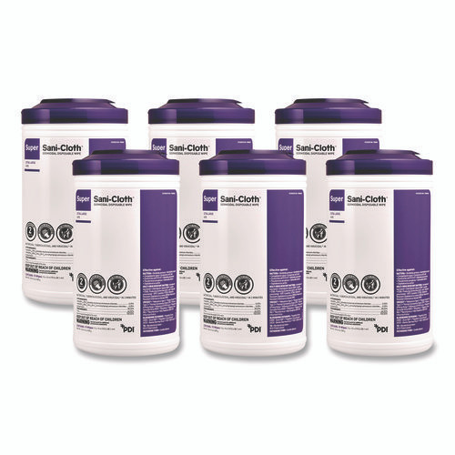 Super Sani-Cloth Disinfecting Wipes, 15 x 7.5, Unscented, White, 75 Wipes/Canister, 6/Carton