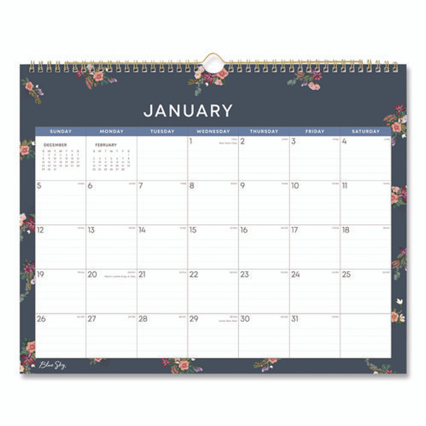 Ashlyn Monthly Wall Calendar, Floral Artwork, 15 x 12, White/Blue/Pink Sheets, 12-Month (Jan to Dec): 2025