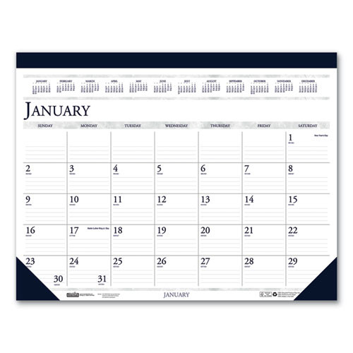 Recycled Two-Color Monthly Desk Pad Calendar, 22 x 17, Perforated White/Blue/Gray Sheets, 12-Month (Jan-Dec): 2025