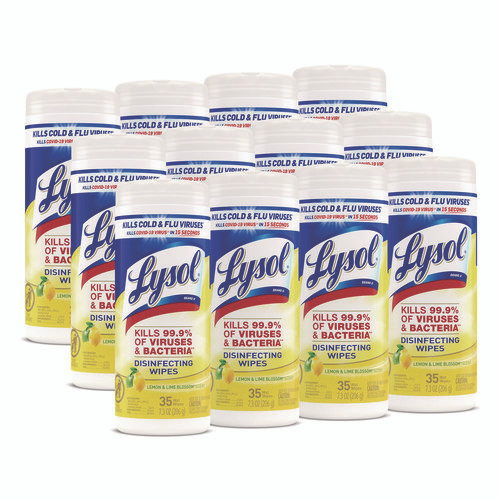 Disinfecting Wipes, 1-Ply, 7 x 7.25, Lemon and Lime Blossom, White, 35 Wipes/Canister, 12 Canisters/Carton