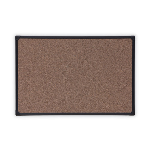 Tech Cork Board, 36" x 24", Brown Surface, Black Plastic Frame