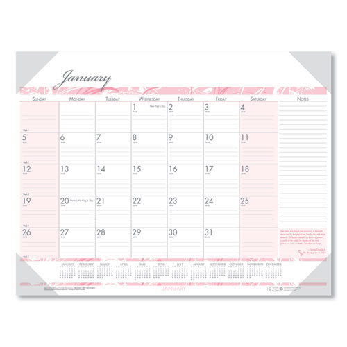 Recycled Monthly Desk Pad Calendar, Breast Cancer Awareness Artwork, 18.5 x 13, Black Binding/Corners,12-Month(Jan-Dec): 2025
