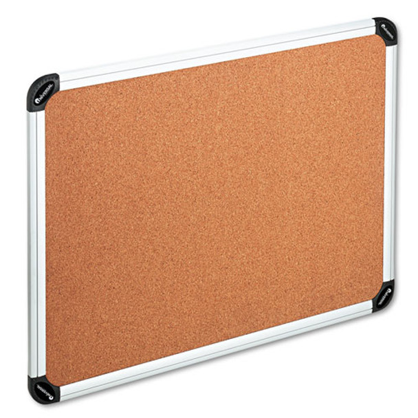 Cork Board with Aluminum Frame, 48" x 36", Tan Surface, Satin Aluminum Frame
