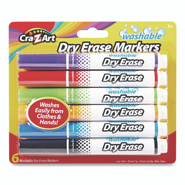 Washable Dry Erase Markers, Broad, Bullet Tip, Assorted Colors, 6/Set