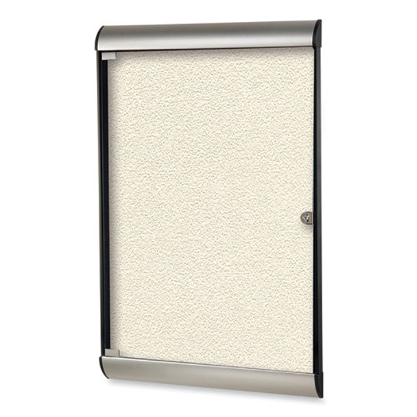 Silhouette 1 Door Enclosed Vinyl Bulletin Board with Satin Frame, 27.75" x 42.13", Ivory Surface, Black/Satin Aluminum Frame