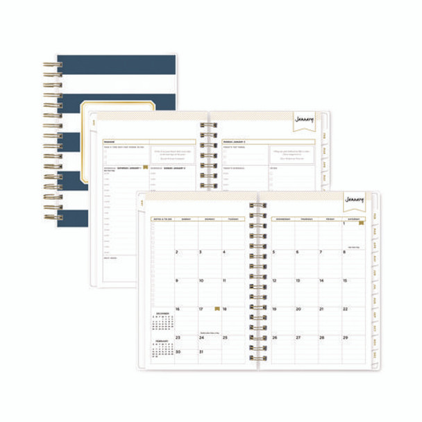 Day Designer Navy Stripe Daily/Monthly Planner, Horizontal Stripe Artwork, 8 x 5, Navy/White Cover, 12-Month (Jan-Dec): 2025