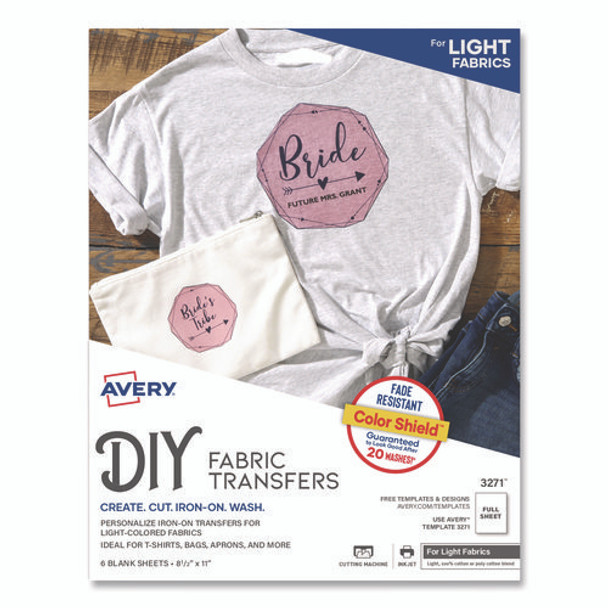 Fabric Transfers, For Light-Colored Fabrics, 8.5 x 11, White, 6/Pack