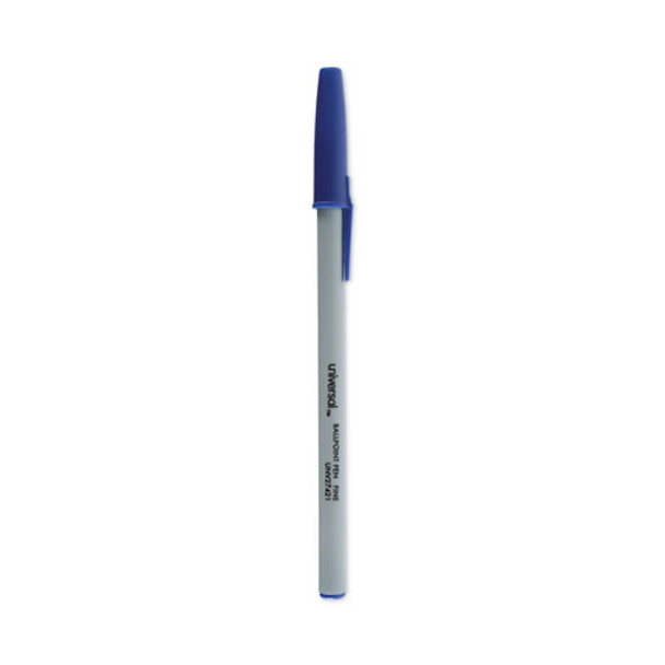 Ballpoint Pen, Stick, Fine 0.7 mm, Blue Ink, Gray/Blue Barrel, Dozen Ballpoint Pen, Stick, Fine 0.7 mm, Blue Ink, Gray/Blue Barrel, Dozen