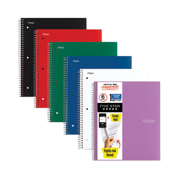 Wirebound Notebook, 1-Subject, Medium/College Rule, Assorted Cover Colors, (100) 11 x 8.5 Sheets, 6/Pack