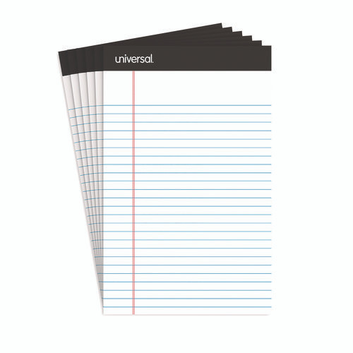 Premium Ruled Writing Pads with Heavy-Duty Back, Narrow Rule, Black Headband, 50 White 5 x 8 Sheets, 6/Pack