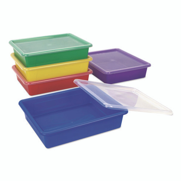 Storage Tray with Lid, Flat, 1 gal, 10.65" x 10.65" x 2.96", Assorted Bright Colors, 5/Pack Storage Tray with Lid, Flat, 1 gal, 10.65" x 10.65" x 2.96", Assorted Bright Colors, 5/Pack