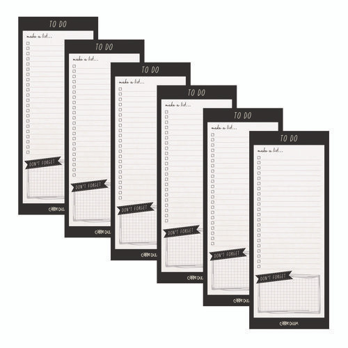 Magnetic To Do List, Unruled, 60 Black/White 3.5 x 8.5 Sheets, 6/Pack