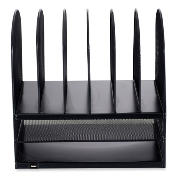 Powered Onyx Desk Organizer with 2 Horizontal and 6 Upright Sections, Letter Size Files, 13.5 x 11.5 x 13, Black
