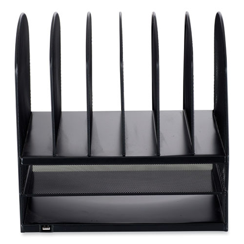 Powered Onyx Desk Organizer with 2 Horizontal and 6 Upright Sections, Letter Size Files, 13.5 x 11.5 x 13, Black