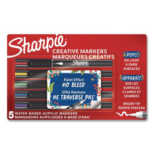 Creative Markers, Fine Brush Tip, Assorted Colors, 5/Pack