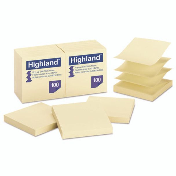Self-Stick Pop-up Notes, 3" x 3", Yellow, 100 Sheets/Pad, 12 Pads/Pack