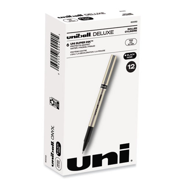 Deluxe Rollerball Pen, Stick, Fine 0.7 mm, Black Ink, Champagne/Black Barrel, Dozen