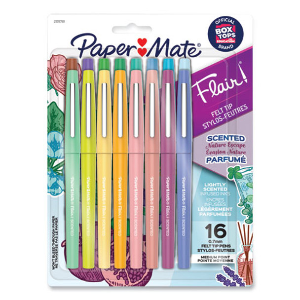 Flair Scented Felt Tip Porous Point Pen, Stick, Medium 0.7 mm, Nature Escape Scents, Assorted Ink and Barrel Colors, 16/Pack Flair Scented Felt Tip Porous Point Pen, Stick, Medium 0.7 mm, Nature Escape Scents, Assorted Ink and Barrel Colors, 16/Pack
