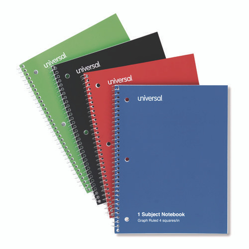Wirebound Notebook, 1-Subject, Quadrille Rule (4 sq/in), Assorted Cover Colors, (70) 10.5 x 8 Sheets, 4/Pack