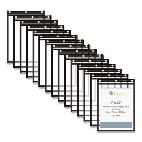 Heavy-Duty Super Heavyweight Plus Stitched Shop Ticket Holders, Clear/Black, 9 x 12, 15/Box
