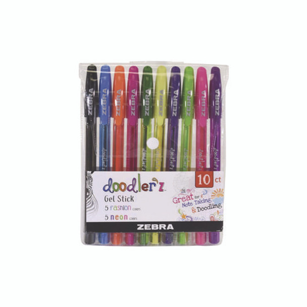 Doodler'z Gel Pen, Stick, Bold 1 mm, Assorted Fashion/Neon Ink and Barrel Colors, 10/Pack