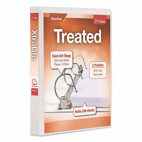 Treated ClearVue Locking Slant-D Ring Binder, 3 Rings, 1" Capacity, 11 x 8.5, White