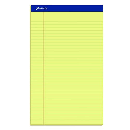 Perforated Writing Pads, Wide/Legal Rule, 50 Canary-Yellow 8.5 x 14 Sheets, Dozen