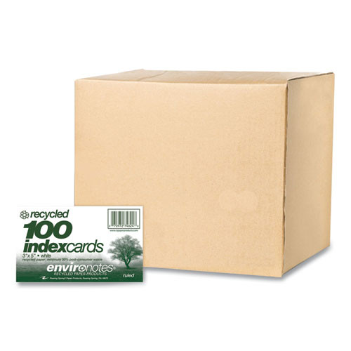Environotes Recycled Index Cards, Narrow Rule, 3 x 5 White, 100 Cards, 36/Carton