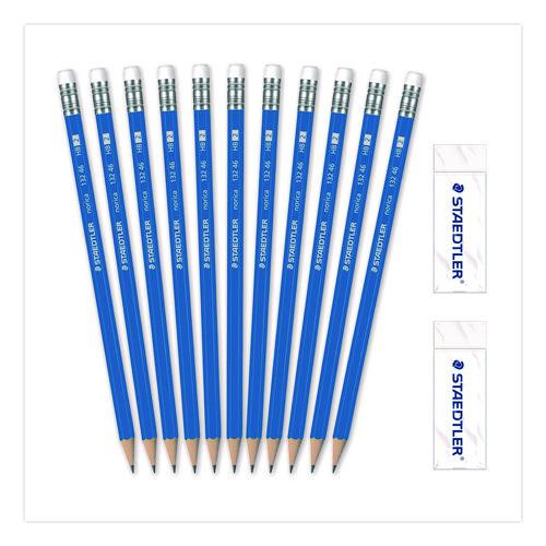 Pre-Sharpened Wooden Pencils with (40) Block Erasers, HB #2 Black Lead, Blue Barrel, 500/Pack