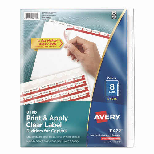 Print and Apply Index Maker Clear Label Dividers, Copiers, 8-Tab, 11 x 8.5, White, 5 Sets