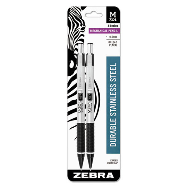 M-301 Mechanical Pencil, 0.5 mm, HB (#2), Black Lead, Silver/Black Barrel, 2/Pack