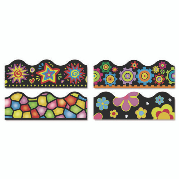 Terrific Trimmers Variety Set Board Trim, Assorted Brights On Blacks, 2.25" x 39", Assorted Colors, 48/Set