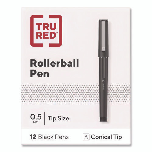 Rollerball Pen, Stick, Fine 0.5 mm, Black Ink, Black/Clear Barrel, Dozen