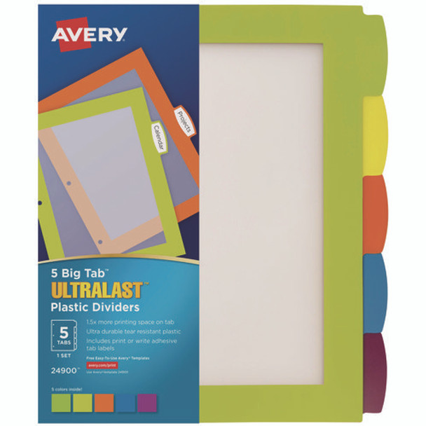 Big Tab Ultralast Plastic Dividers, 5-Tab, 11 x 8.5, Assorted, 1 Set