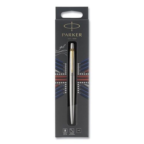 Jotter Rollerball Pen, Retractable, Medium 0.7 mm, Black Ink, Stainless Steel Barrel