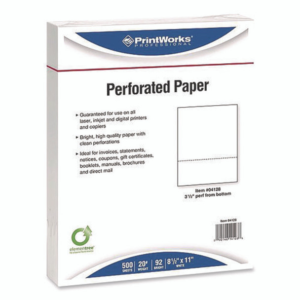 Perforated Paper, 92 Bright, Perforated 3.5" from Bottom, 8.5 x 11, White, 500 Sheets/Ream, 5 Reams/Carton