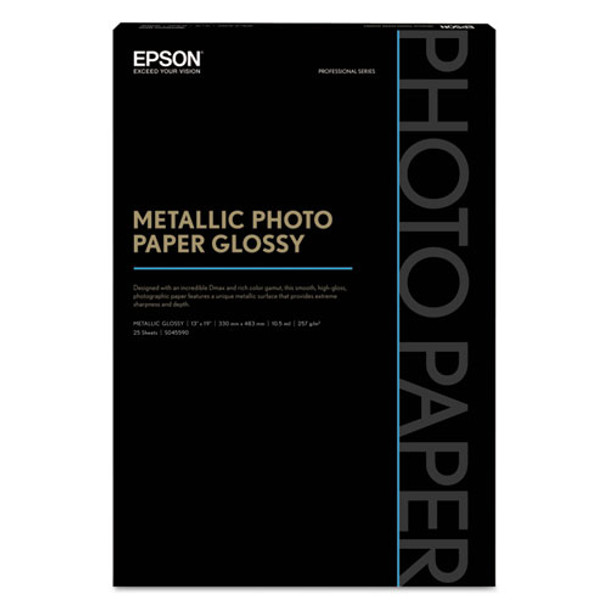 Professional Media Metallic Gloss Photo Paper, 5.5 mil, 13 x 19, White, 25/Pack
