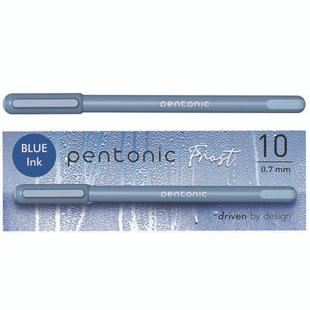 PENTONIC Gel Pen, Stick, Fine 0.7 mm, Blue Ink, Frosted Blue Barrel, 10/Pack