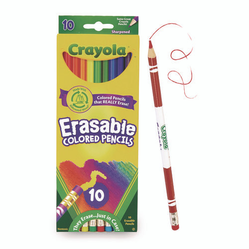 Erasable Color Pencil Set, 3.3 mm, 2B, Assorted Lead and Barrel Colors, 10/Pack