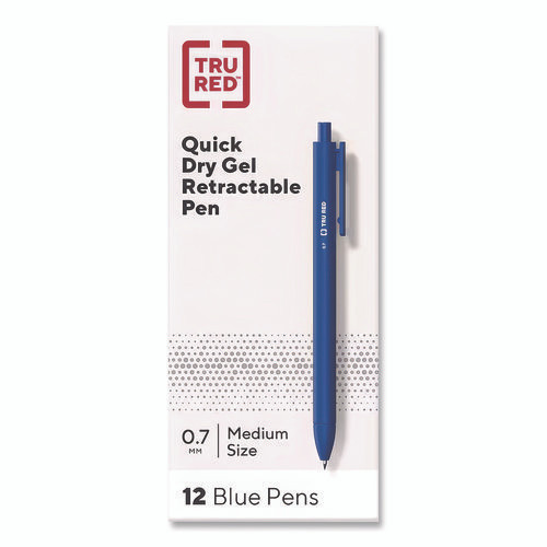 Quick Dry Gel Pen, Retractable, Medium 0.7 mm, Blue Ink, Blue Barrel, Dozen
