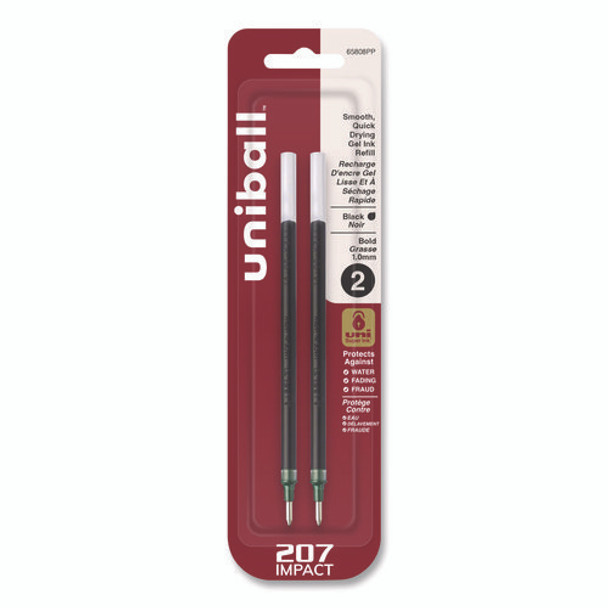 207 Impact Gel Stick Pen Refills, Bold 1 mm Conical Tip, Black Ink, 2/Pack