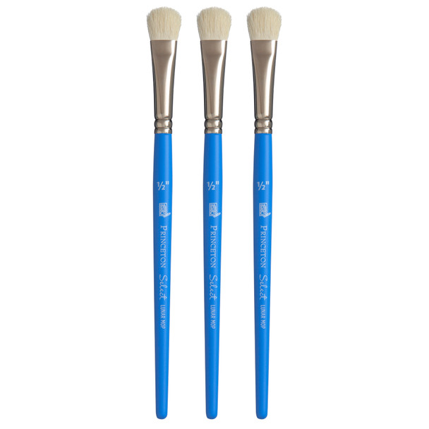 Select Artiste Lunar Mop Brush, Natural Bristles, Short Handle Mixed Media Paintbrush, Jewel Blue, Size 1/2 inch, Pack of 3